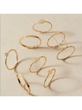 Gold 7pc Rhinestone Geometric Ring Set